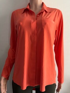 Athleta Women's Coral-Orange Button-Down Long Sleeve Shirt